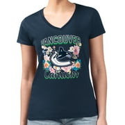 Women's G-III 4Her by Carl Banks Navy Vancouver Canucks Flower Logo Fitted V-Neck T-Shirt